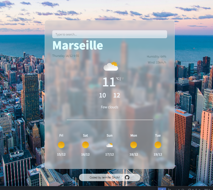 image of a weather app website